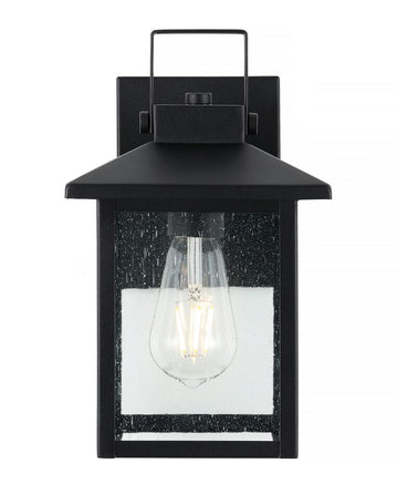 Bungalow 6.75" Iron/Seeded Glass Rustic Traditional Lantern LED Outdoor Lantern - JONATHAN Y